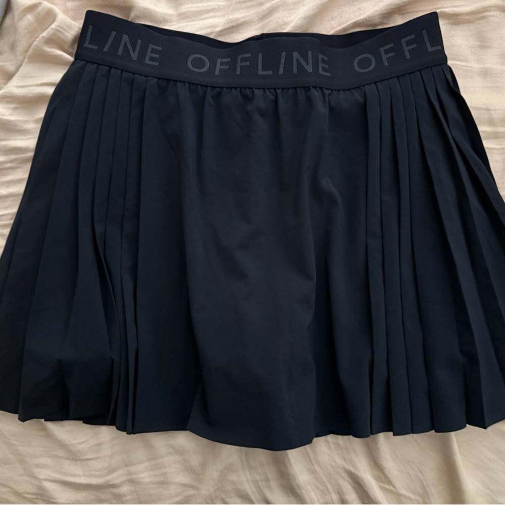 Aerie Black Pleated Skater Mini Skirt
